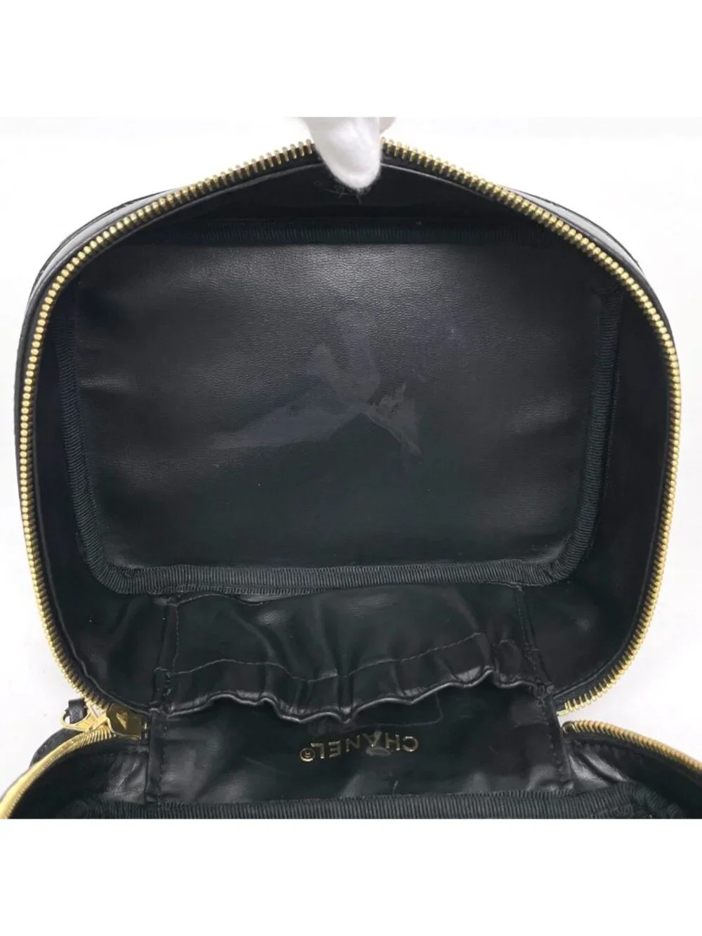 Chanel Makeup Pouch CC Logo Bicolor Leather Black